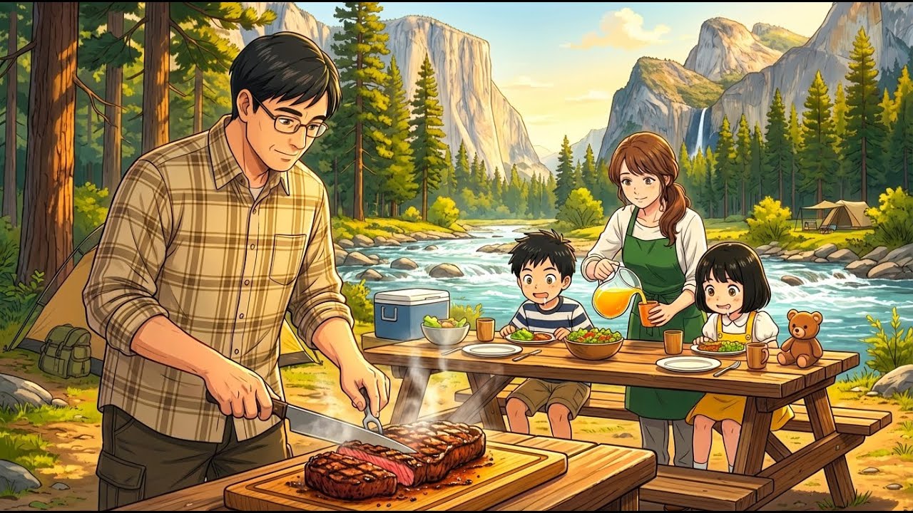 Ghibli Style Spring: Cozy Van Camping & Steak Grilling 🥩 | Peaceful ASMR