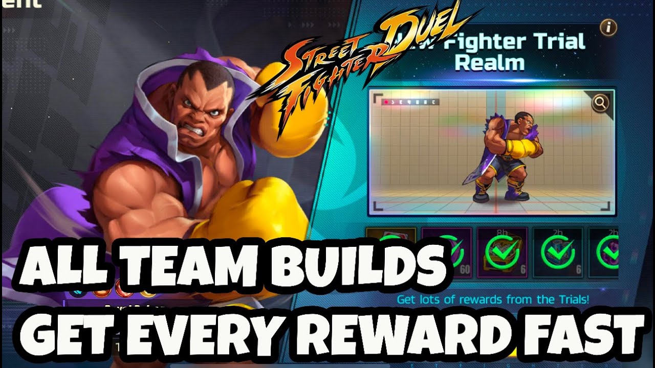 CLEAR ROYAL BALROG TRIAL REALM Team builds to get all rewards Street Fighter Duel