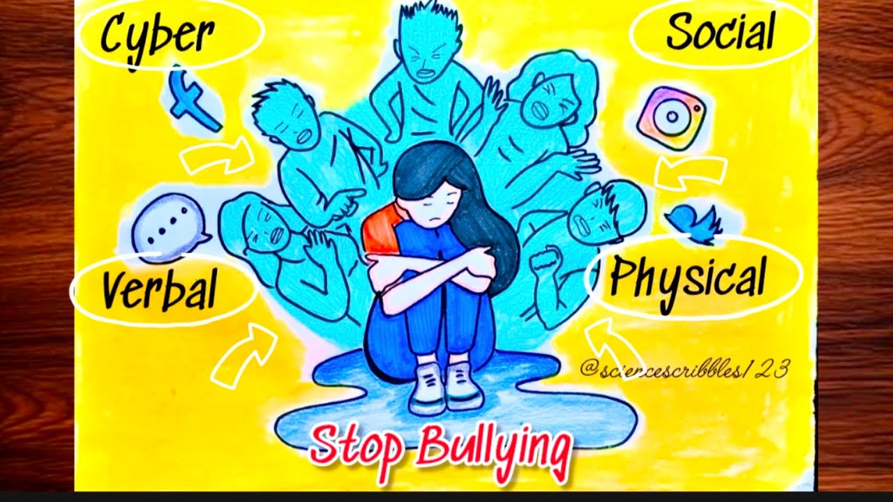 STOP BULLYING poster drawing|Easy Anti Bullying Awareness Drawing for School Project|CACA Schooldraw