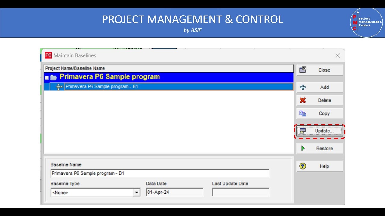 Update or Modify Project Baseline Program in P6