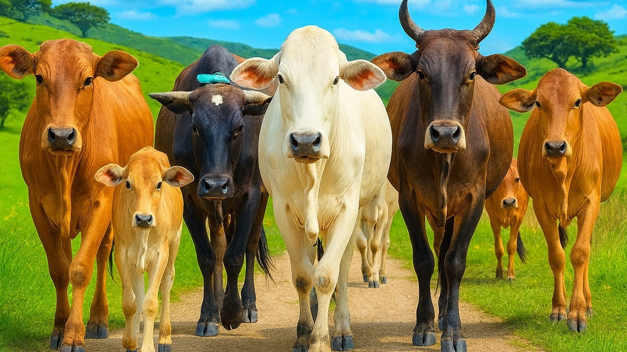 Aktivitas Sapi lembu Berlari Beramai-ramai Di Jalan, Suara Sapi Moo, Sapi Lucu Berkerumunan di Jalan