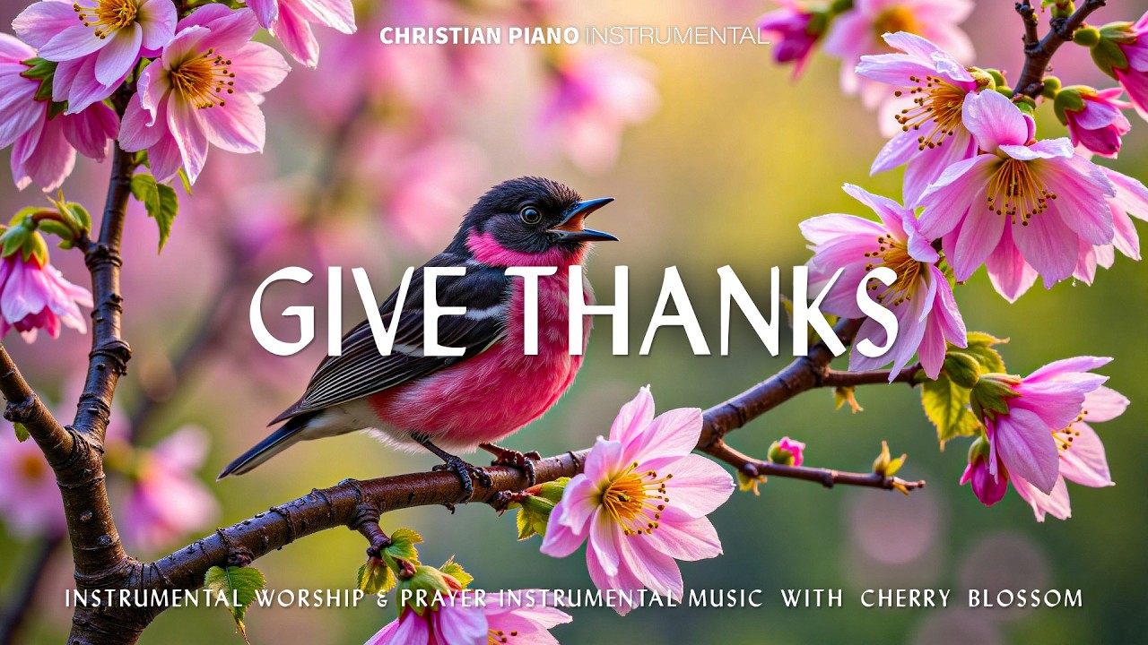 GIVE THANKS : Soothing Worship Piano & Inspiring Bible Verses With Beautiful Spring Cherry Blossom