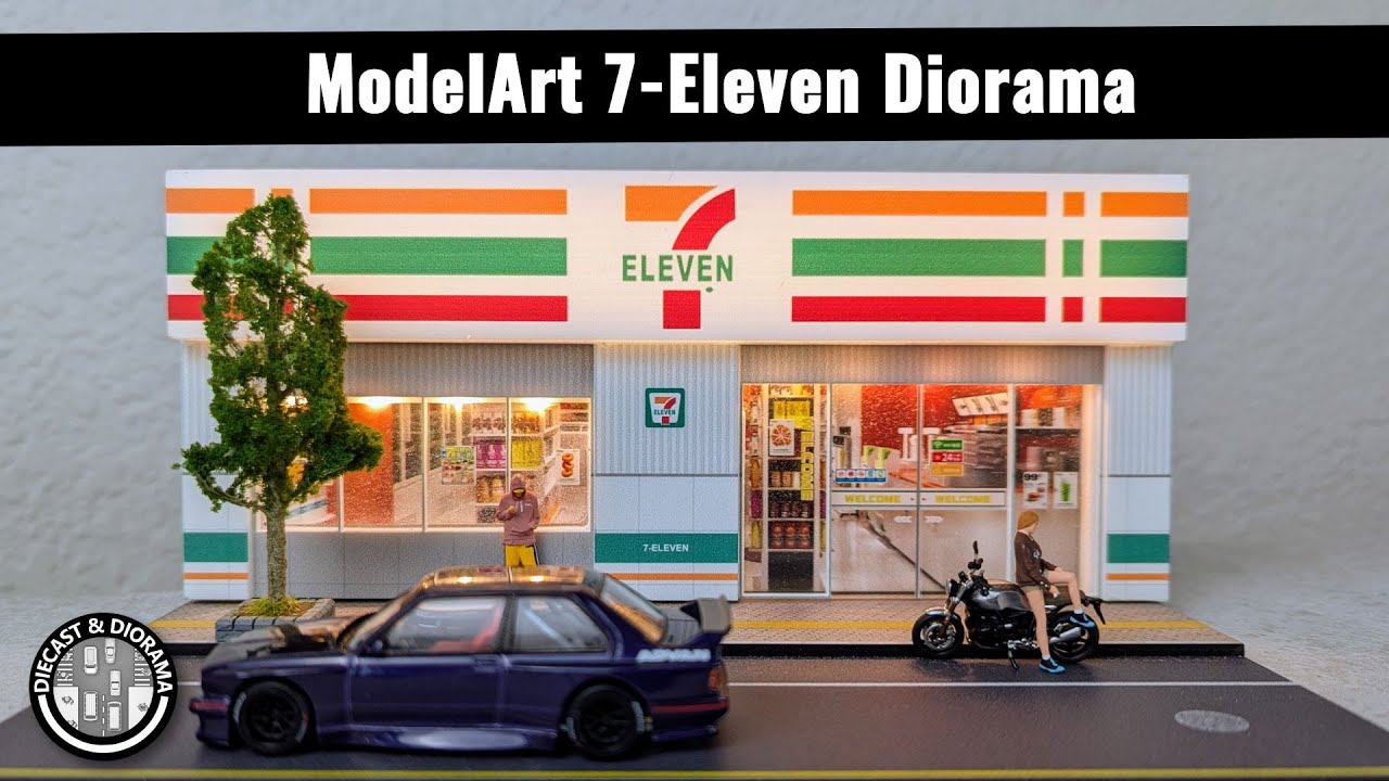 1:64 Scale ModelArt 7-Eleven Diorama Store Facade Review - feat. LEDs  #hotwheels #diecast #diorama
