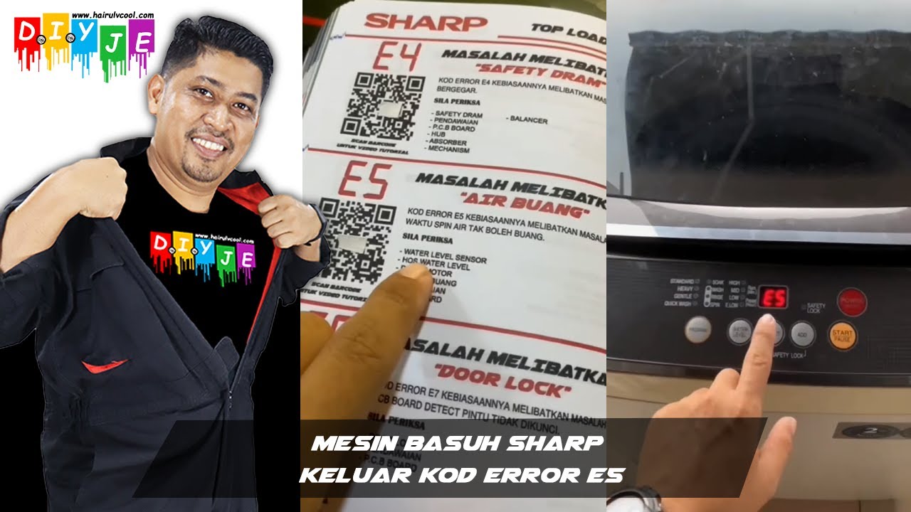 MESIN BASUH SHARP KELUAR CODE E5