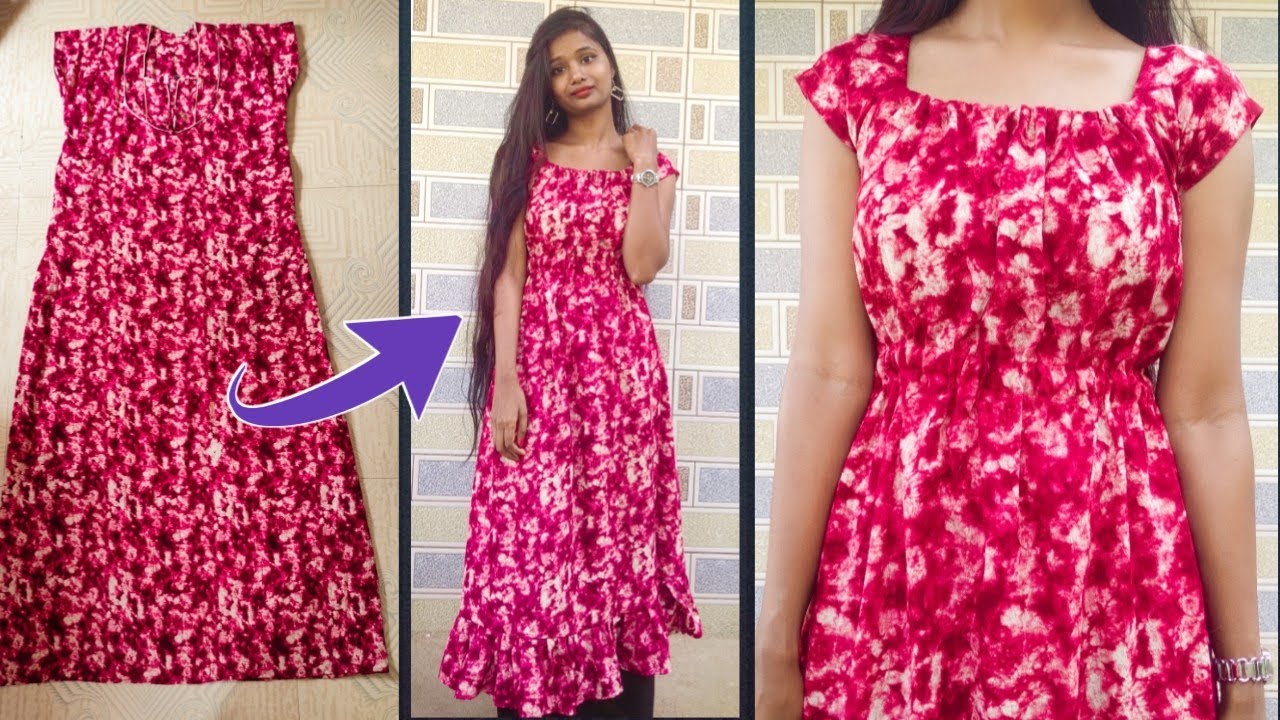 DIY : Convert Old Nighty into Trendy Waist Frill Frock/Gown/Kurti | Maxi frill dress