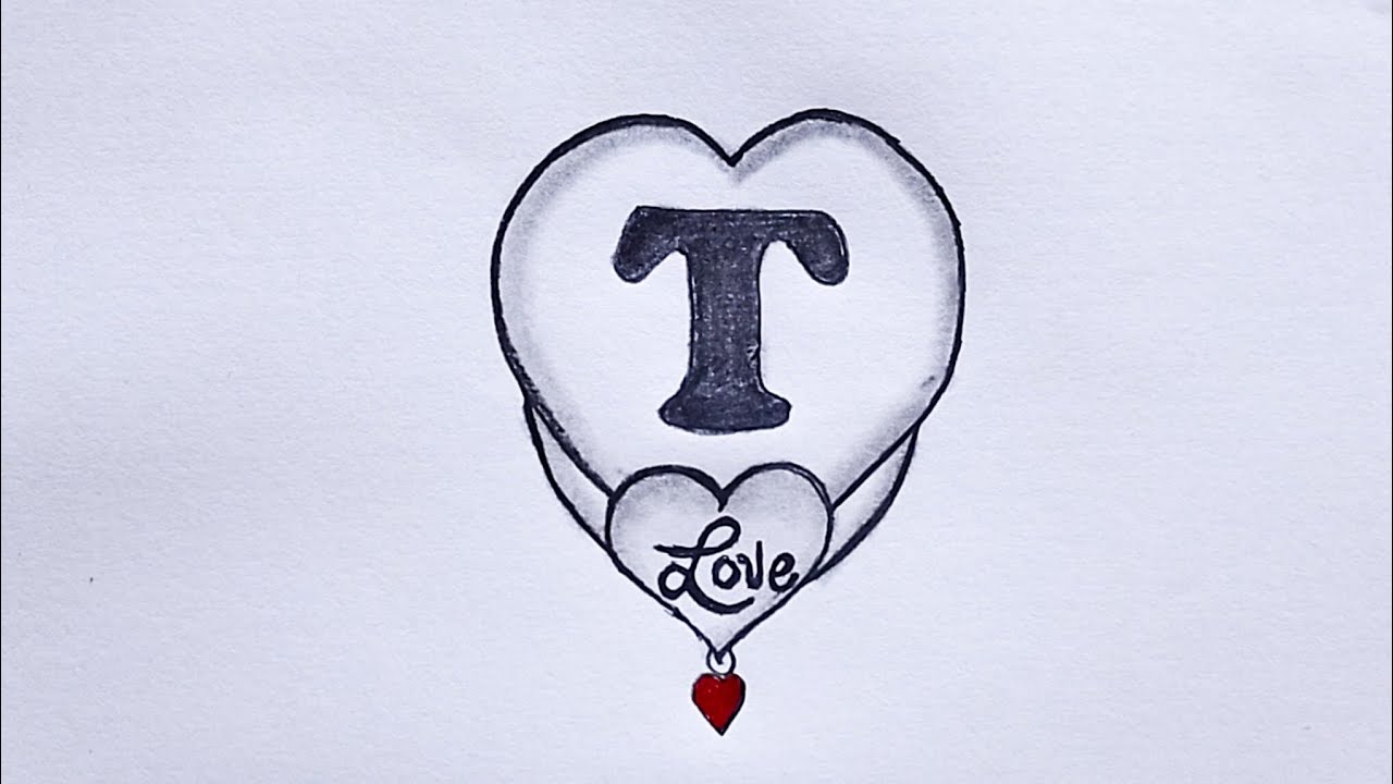 Beautiful Heart with T Letter - Easy Drawing Ideas - T Letter Drawing - Pencil Drawing