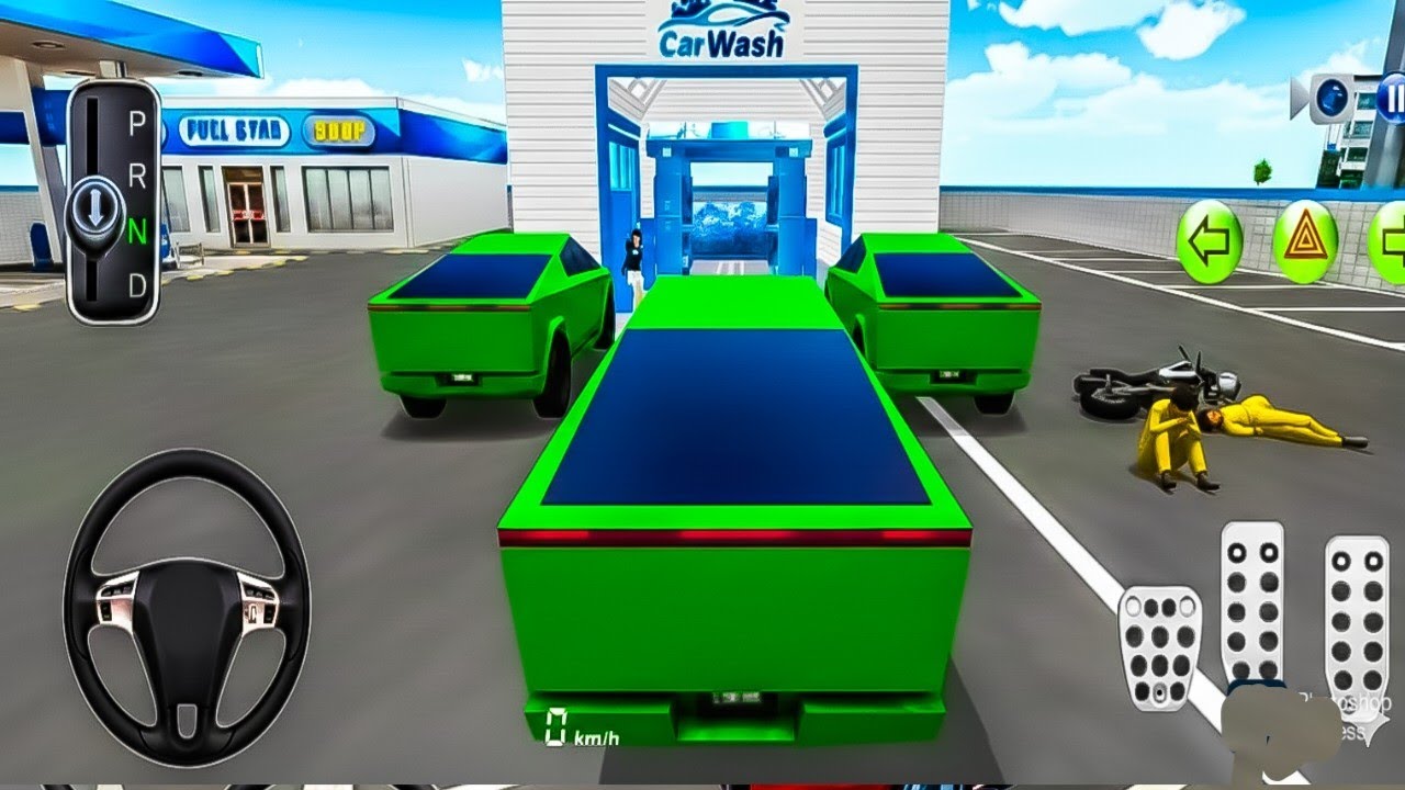 Electric Tesla car Green Colour Parking The Gass Pump Driving Class Game-3D Simulator Gameplay 