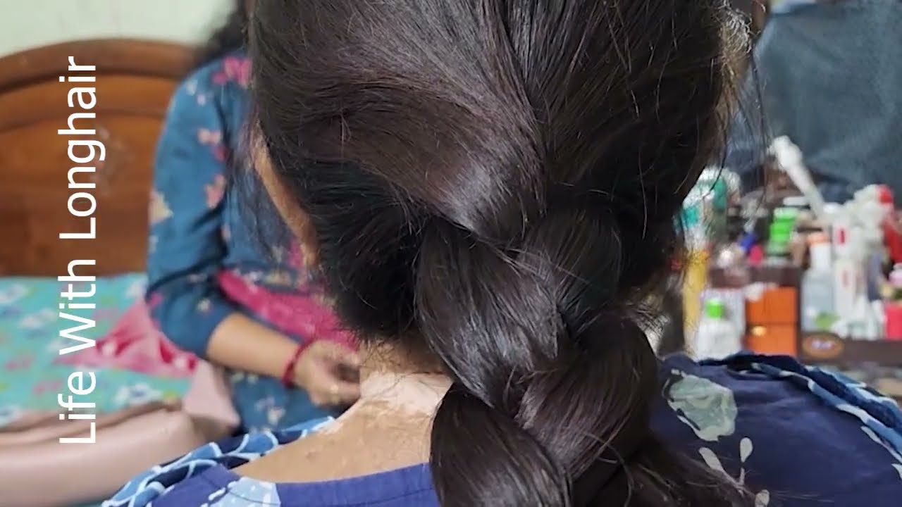 Very Long hair pulling, bun opening and bun play