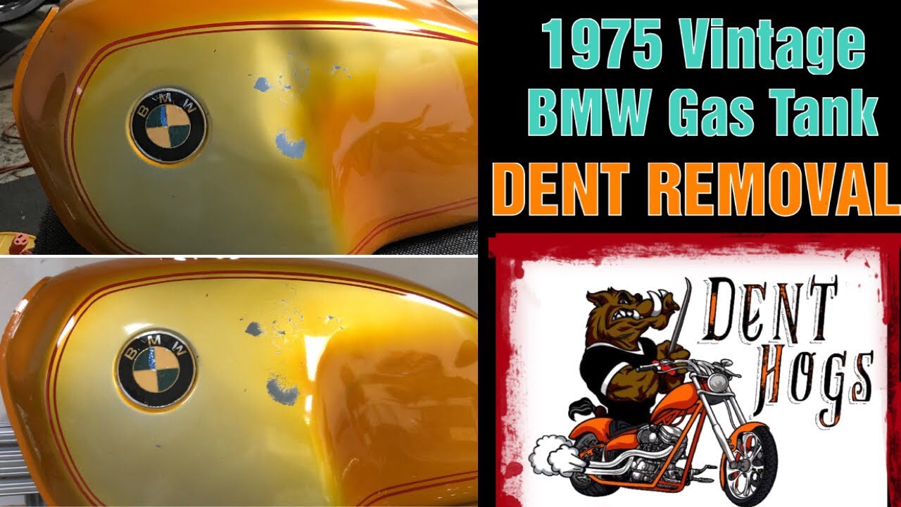 Motorcycle Dent Removal - 1975 BMW R90S Gas Tank Dent Repair With Paintless Dent Removal