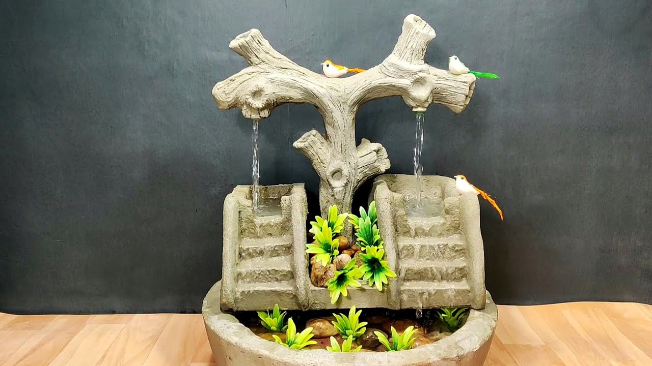 So fantastic very beautiful waterfall fountain making at home