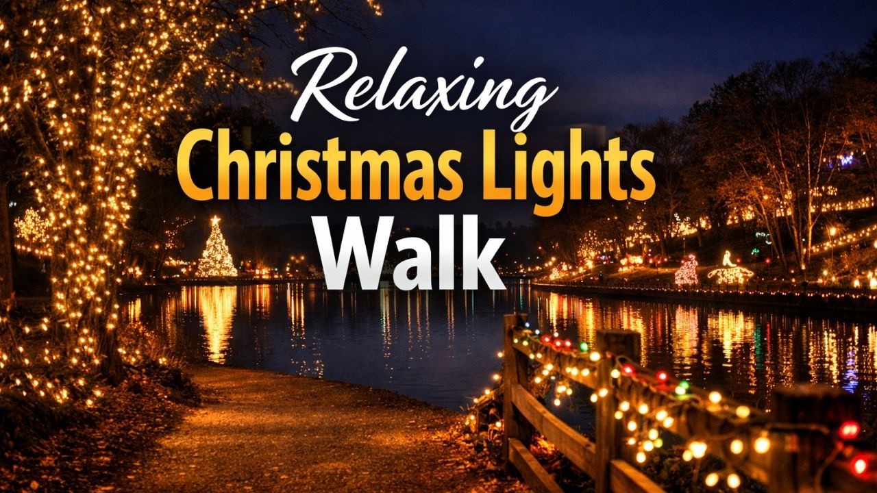 Christmas Lights at the Lake | Relaxing Night Walk & Chill Music