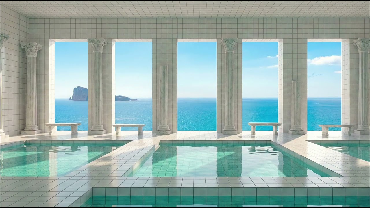 2hrs Ethereal Greek Poolroom Ambience • Relaxing Water Sounds for Sleep, Meditation & Focus