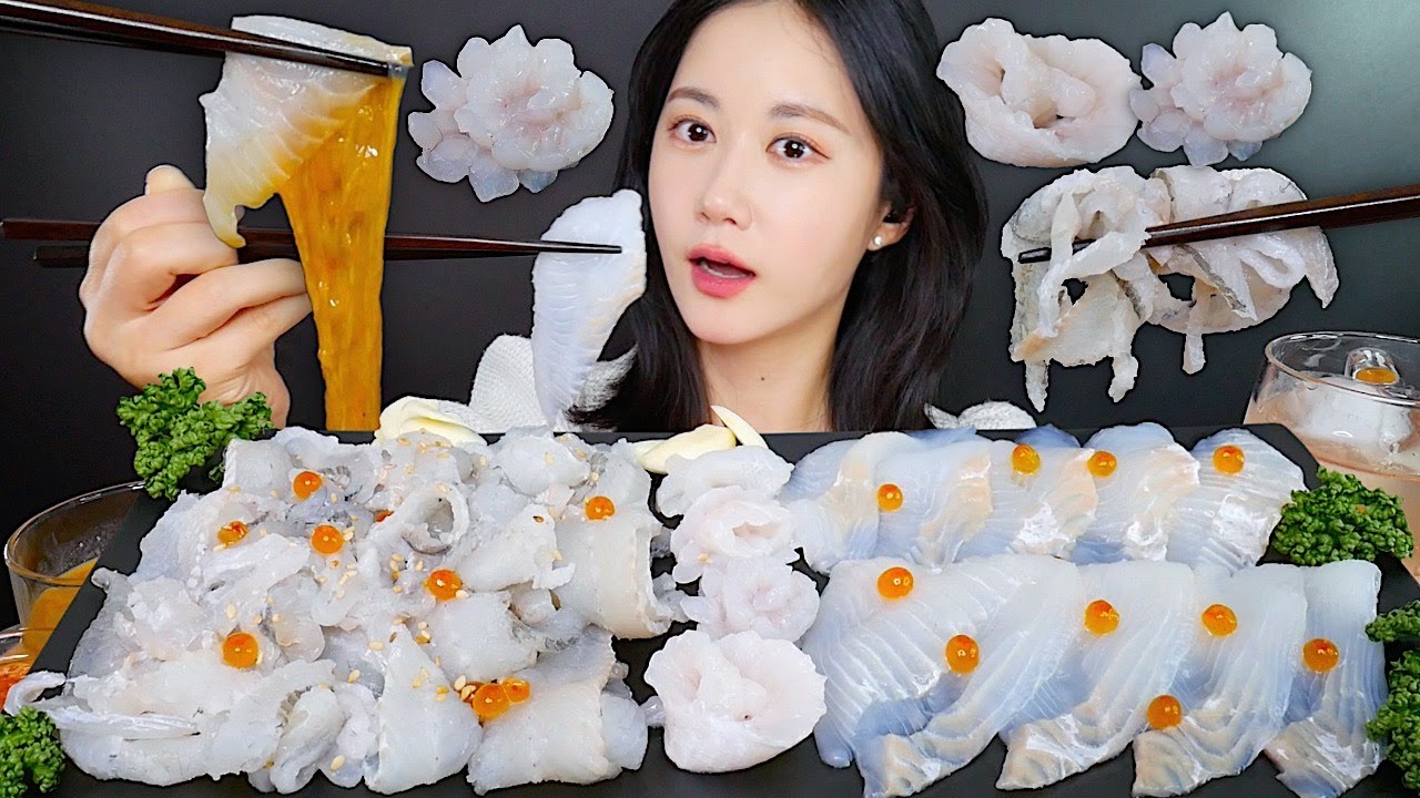 ASMR MUKBANG | Сашими Из Камбалы + Кишки Морского Огурца *Сырая Рыба | eating