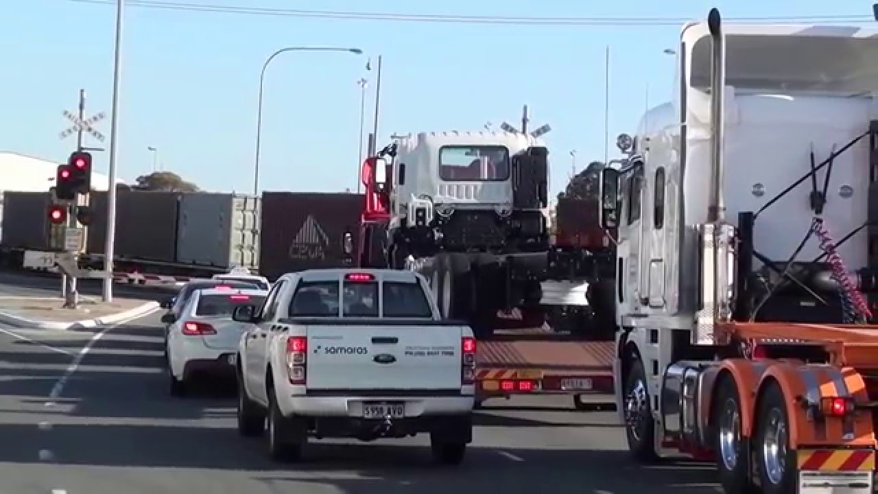 Eastern Parade Gillman Port Adelaide Rail Crossing Heavy Freight Greater Adelaide video Jan 2016