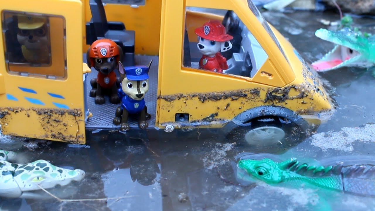 PATRULLA CANINA atrapados en el CHARCO! jurassic world PAW PATROL Patrulla de cachorros