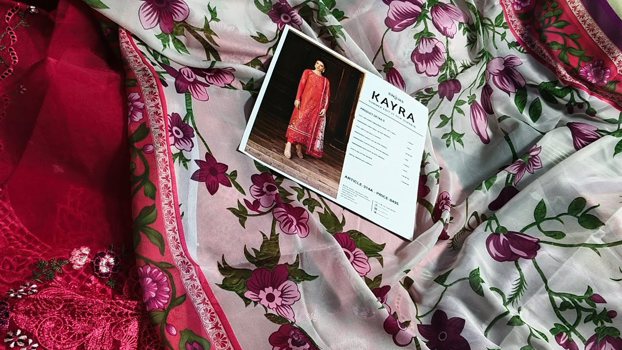 KAYRA By Bin-Ilyas, Luxurious-Embroidered Lawn with Printd Silk Dupatta 3pc elegant elegant patches