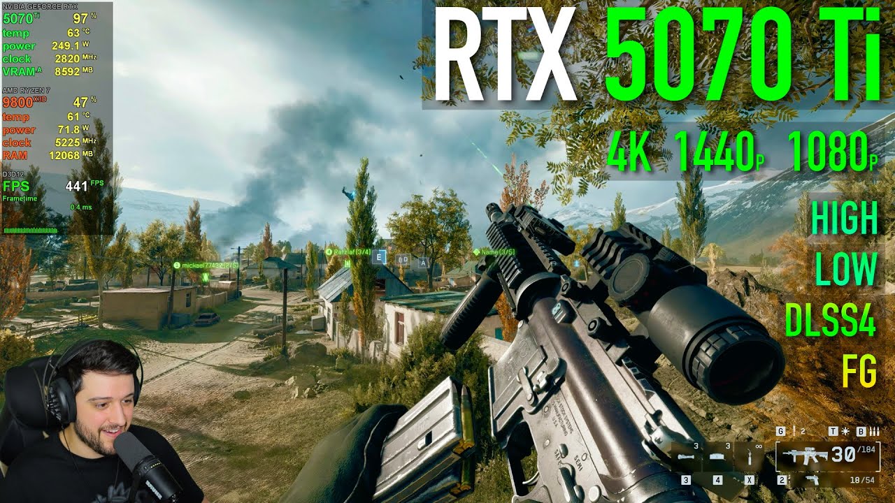 RTX 5070 Ti — BATTLEFIELD 6 — высокие и низкие настройки в разрешениях 1080p, 1440p, 4K