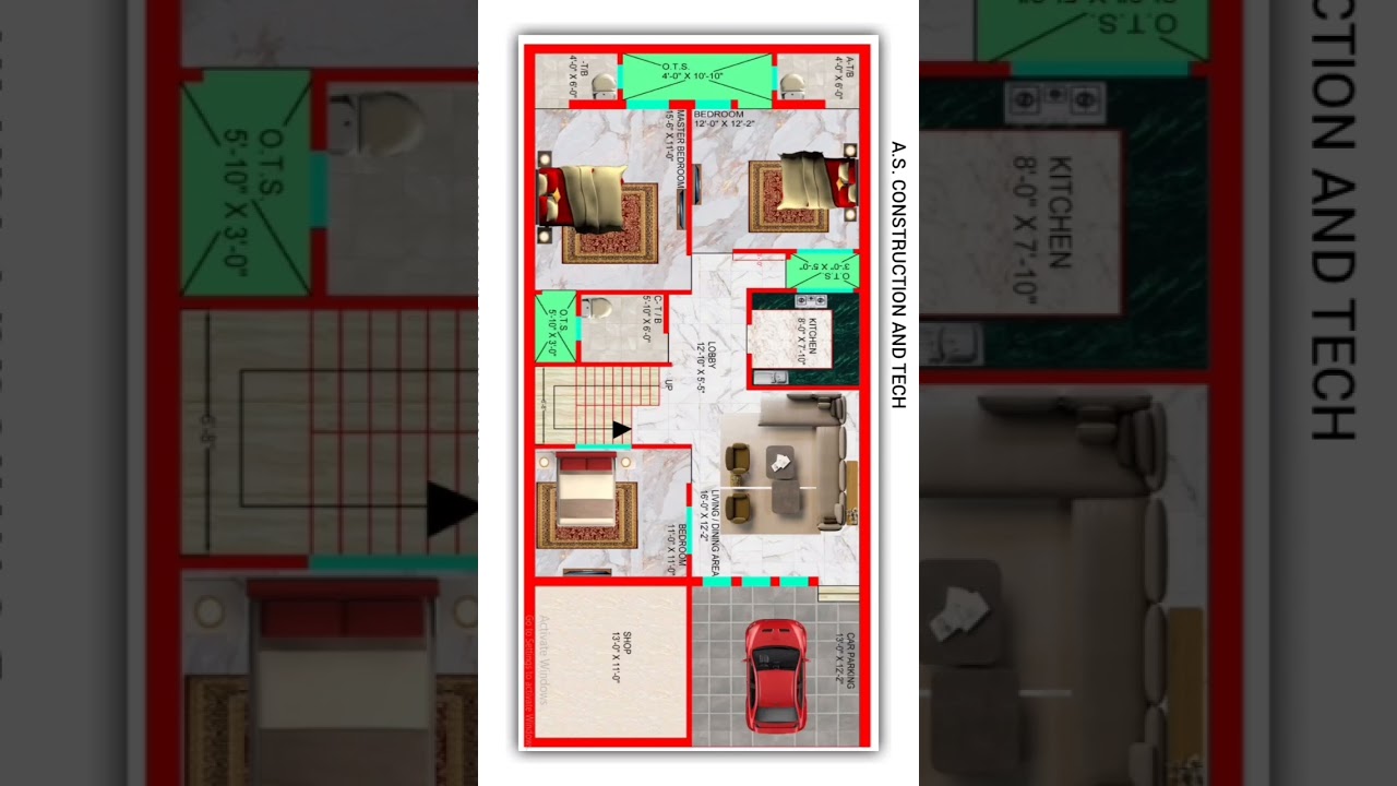 25' X 60' Modern house plan with car parking (Hindi/Urdu).