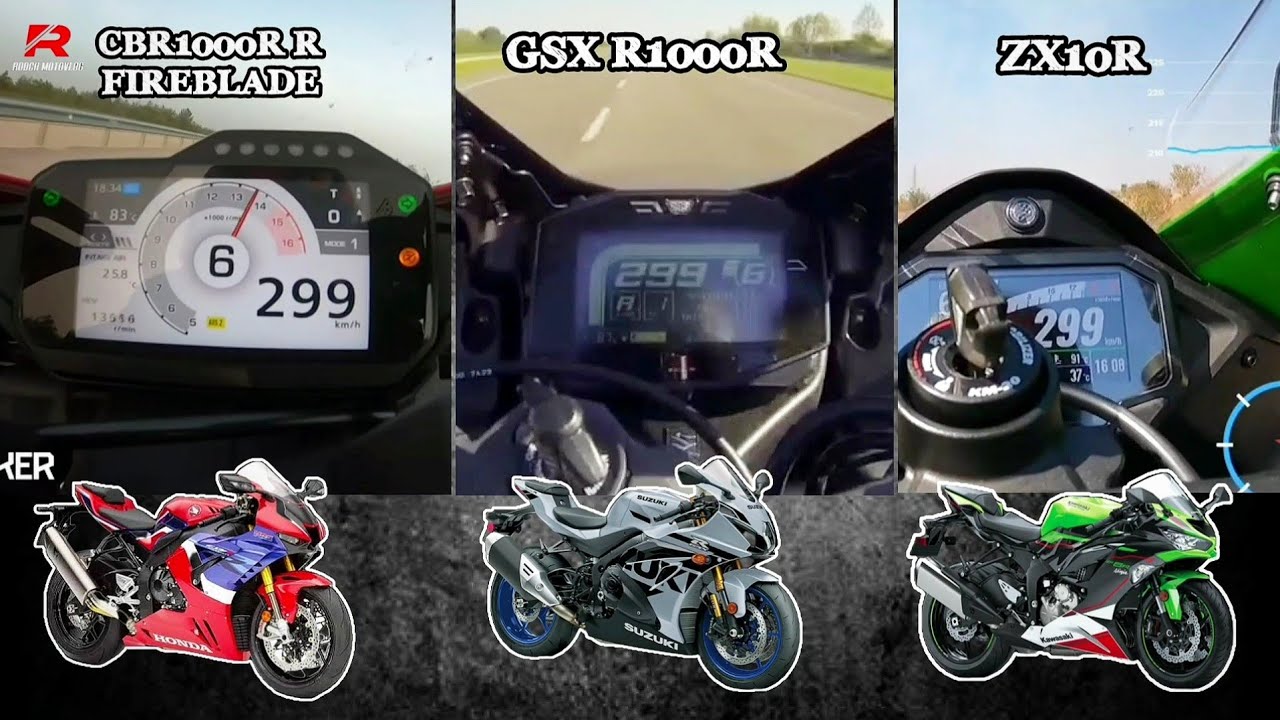 Honda CBR1000RR R Fireblade SP 🆚️ Suzuki GSX R1000R 🆚️ Kawasaki ZX10R | Stock Acceleration Top Speed