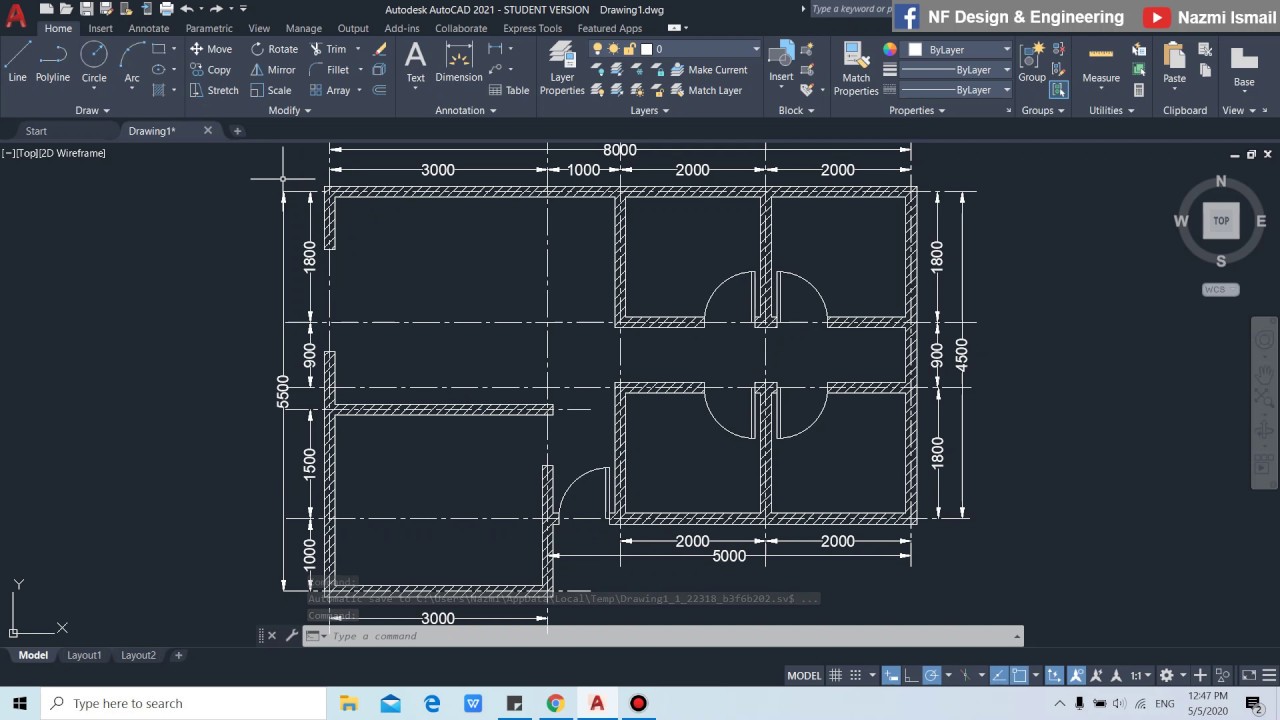 #072 I AutoCAD: Floor Plan - Wall & Door Symbol Drafting I Nazmi Ismail