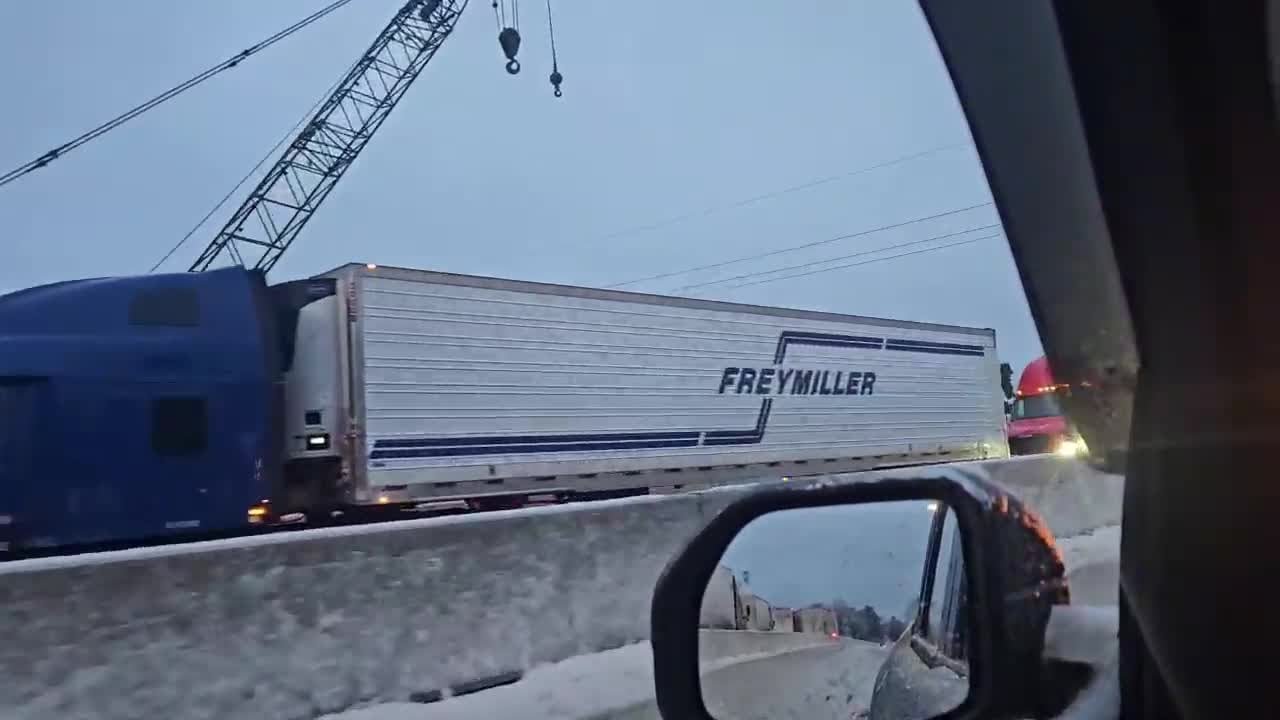 Wreck on icy I-30 involving multiple 18-wheelers