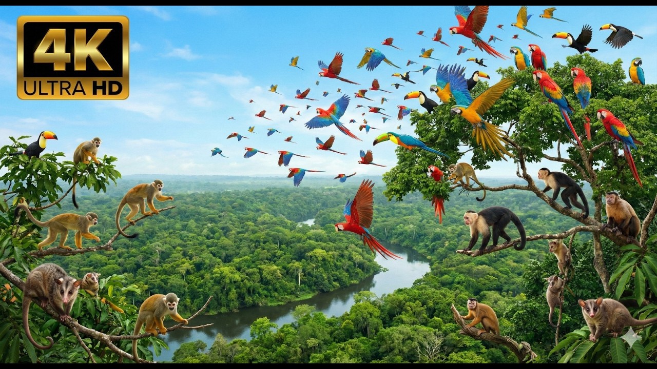 Relaxing Walk In The Amazon: High Canopy & Sky Jungle ☁️ Life Above The Trees 🦜Birds & Monkeys (4K)