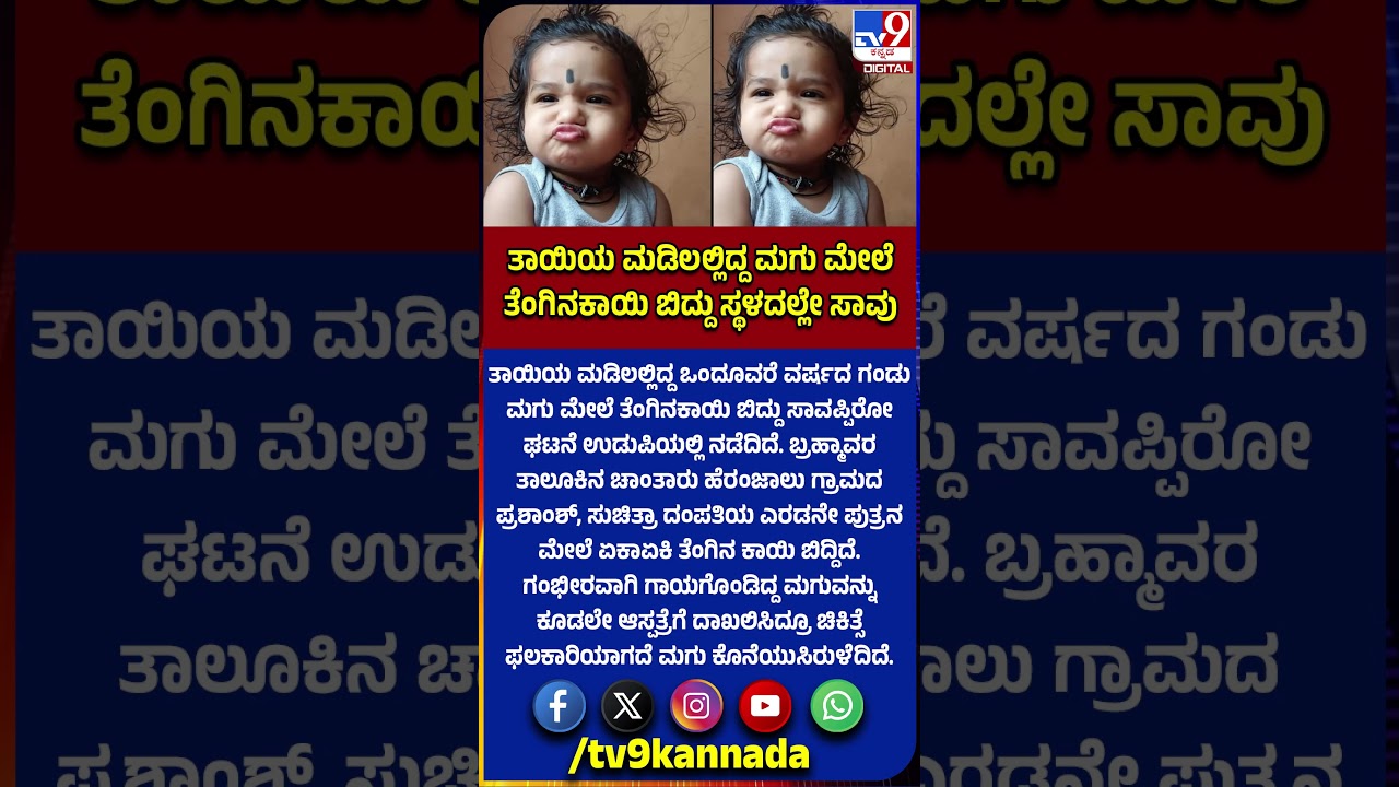 Udupi Incident: ತಾಯಿಯ ಮಡಿಲಲ್ಲಿದ್ದ ಮಗು ಮೇಲೆ ತೆಂಗಿನಕಾಯಿ ಬಿದ್ದು ಸ್ಥಳದಲ್ಲೇ ಸಾವು|#TV9D