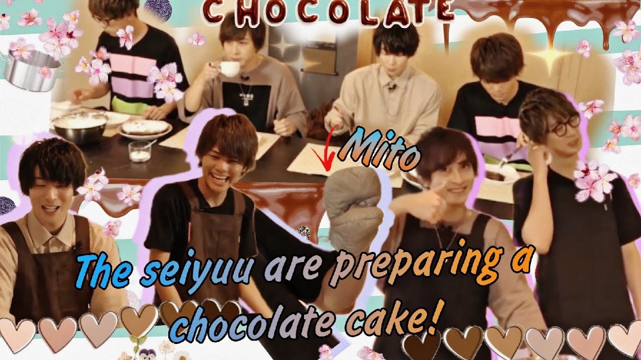 four men (seiyuu) trying to make a chocolate cake-