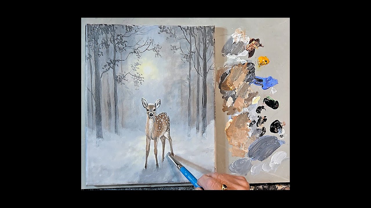 A Lovely Winter Deer Scene / Acrylic Painting for Beginners