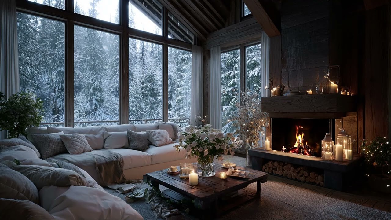 Winter Solace Piano: Snowy Forest Cabin and Fireplace Sounds for a Peaceful Spirit