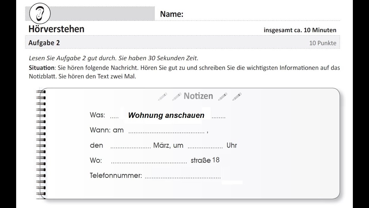 ÖSD A1 HÖRVERSTEHEN │ AUFGABE 2 │  BEISPIEL #19 │ LISTENING TASK │ PART 2