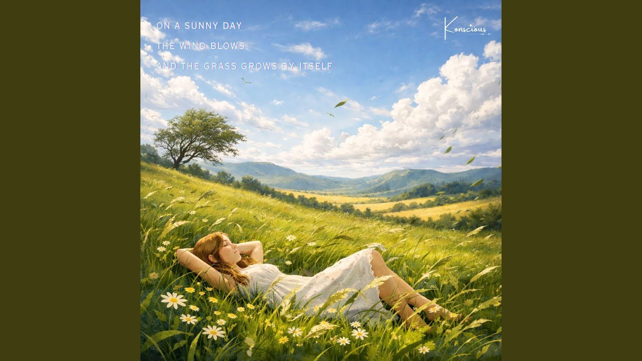 on a sunny day, the wind blows and the grass grows by itself