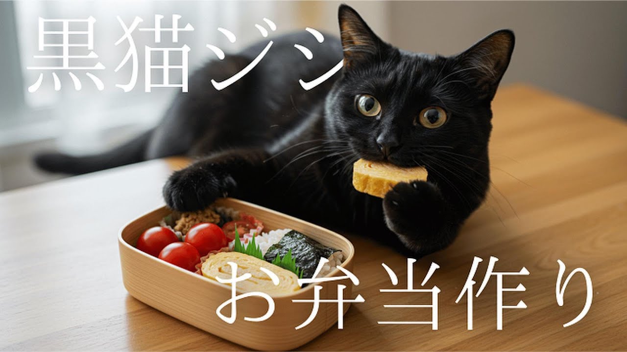 黒猫ジジが弁当を作ってアルバイトに出かける🍱