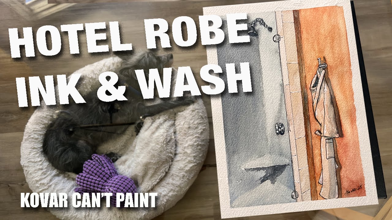 #32 Beginner Watercolor: Painting a Hotel Robe & Shower (Ink + Wash)