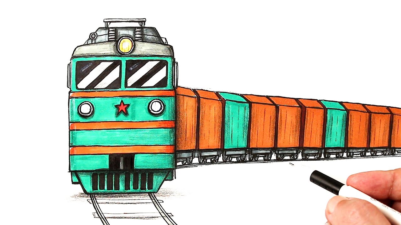 Как нарисовать Поезд с вагонами