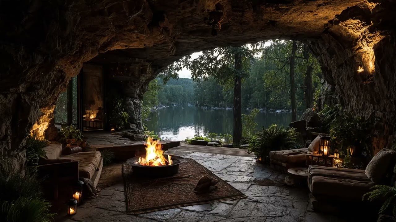 Cozy Fireplace Rainstorm Sleep Escape – Dark Storm Night | Rain Harmony