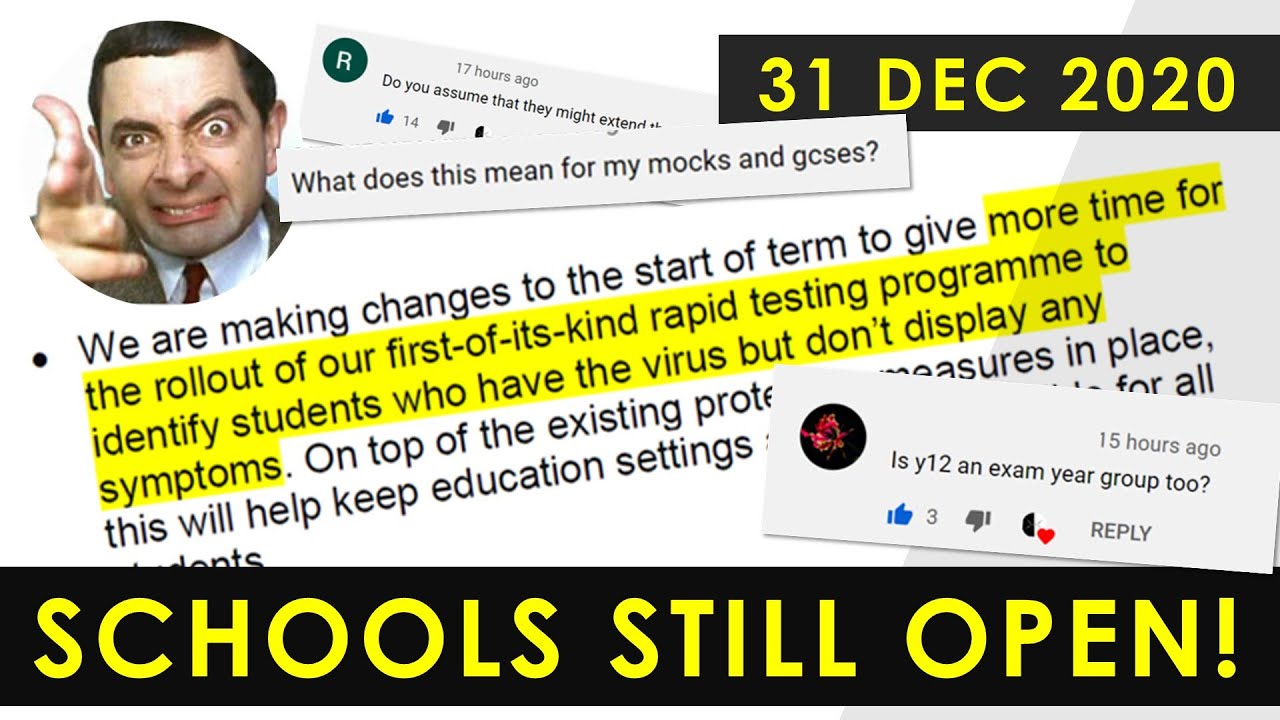 Schools Still Open from 4th Jan 2021 - but a Staggered Return for Students