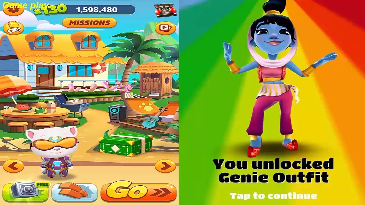 Talking Tom Gold Run vs Subway Surfers Arabia - Cyber Angela vs New Character Amira Gameplay HD