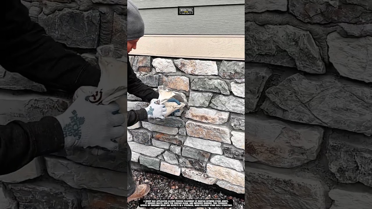 Filling stone wall joints neatly using Work tool Grout Bag Applicator 