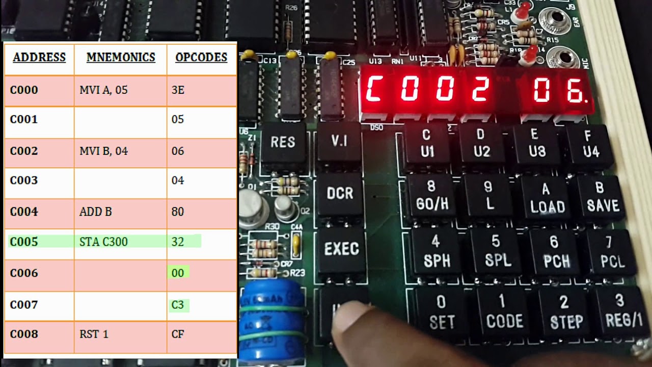 Getting to know 8085 MP Kit and 8 bit addition program!