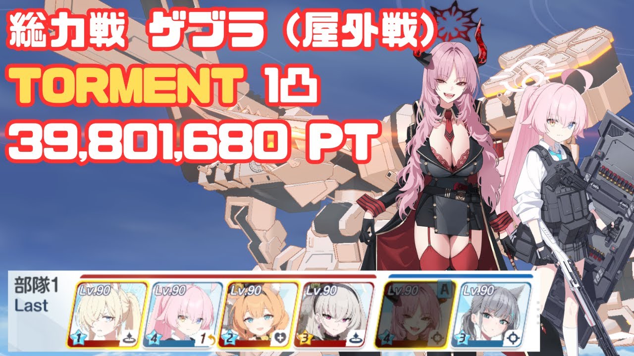 【ブルアカ】総力戦 ゲブラ TORMENT 1凸 39,801,680Pt 屋外戦