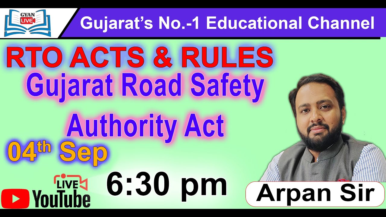 RTO Act & Rules | Gujarat Road Safety Authority Act. | By Arpan Sir | LIVE 6:30pm