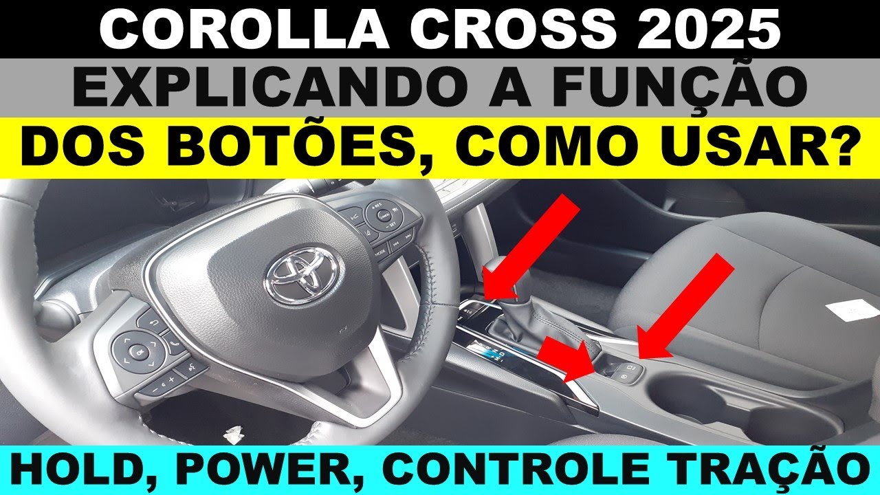 Corolla Cross 2025 função dos botões do console central, hold, power, controle tração.
