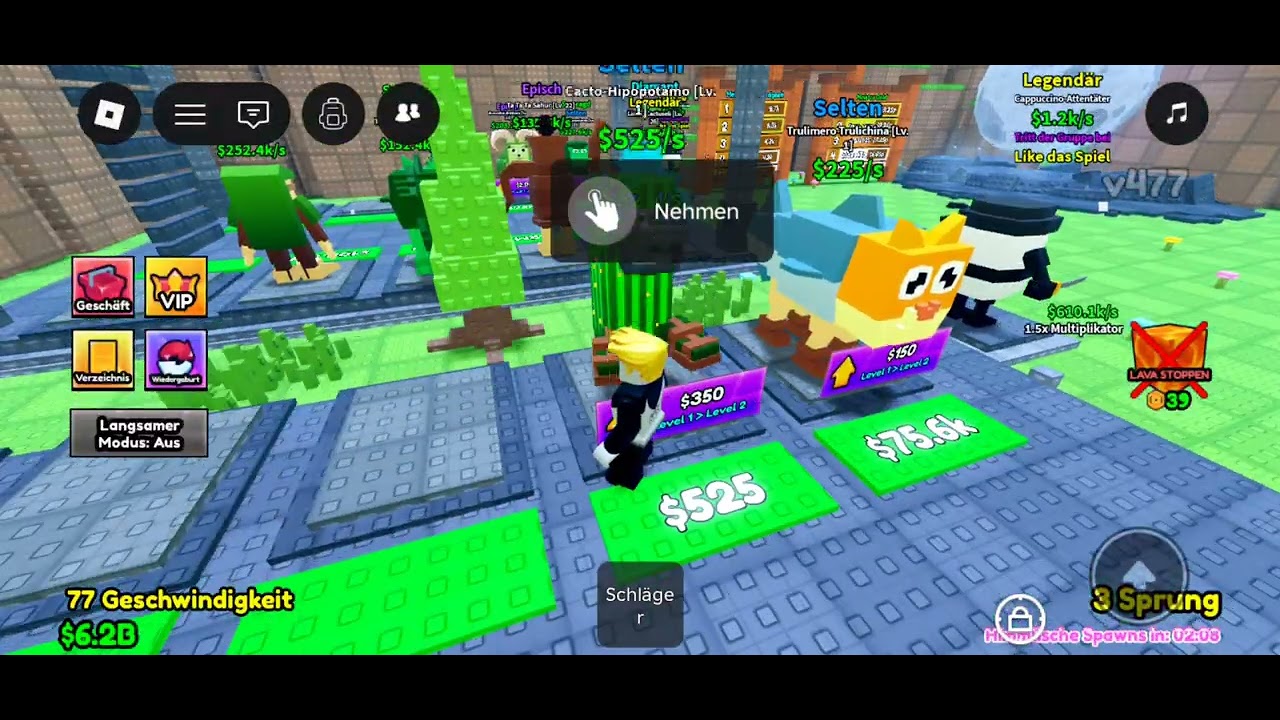 Ich aktiviere 100 Geschwindigkeit in Lava für Brainrots in Roblox 