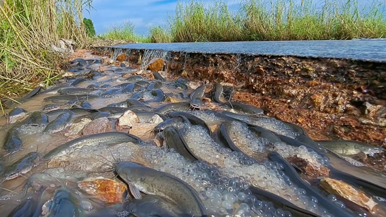 Unbelievable! Thousands of Fish Flooding the Road After Heavy Rain