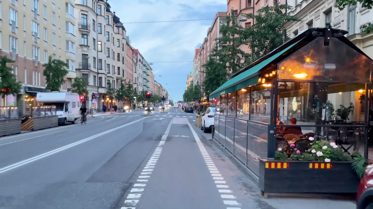 Biking in Stockholm: Södermalm streets in the evening. Hornsgatan- Ringvägen- Wollmar Yxkullsgatan