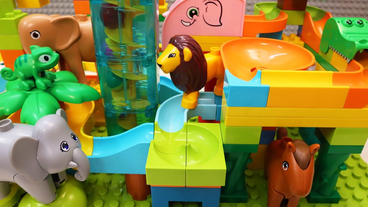 Satisfying Building Blocks Marble Run ASMR Very popular! 12 Animals Jungle course block coaster