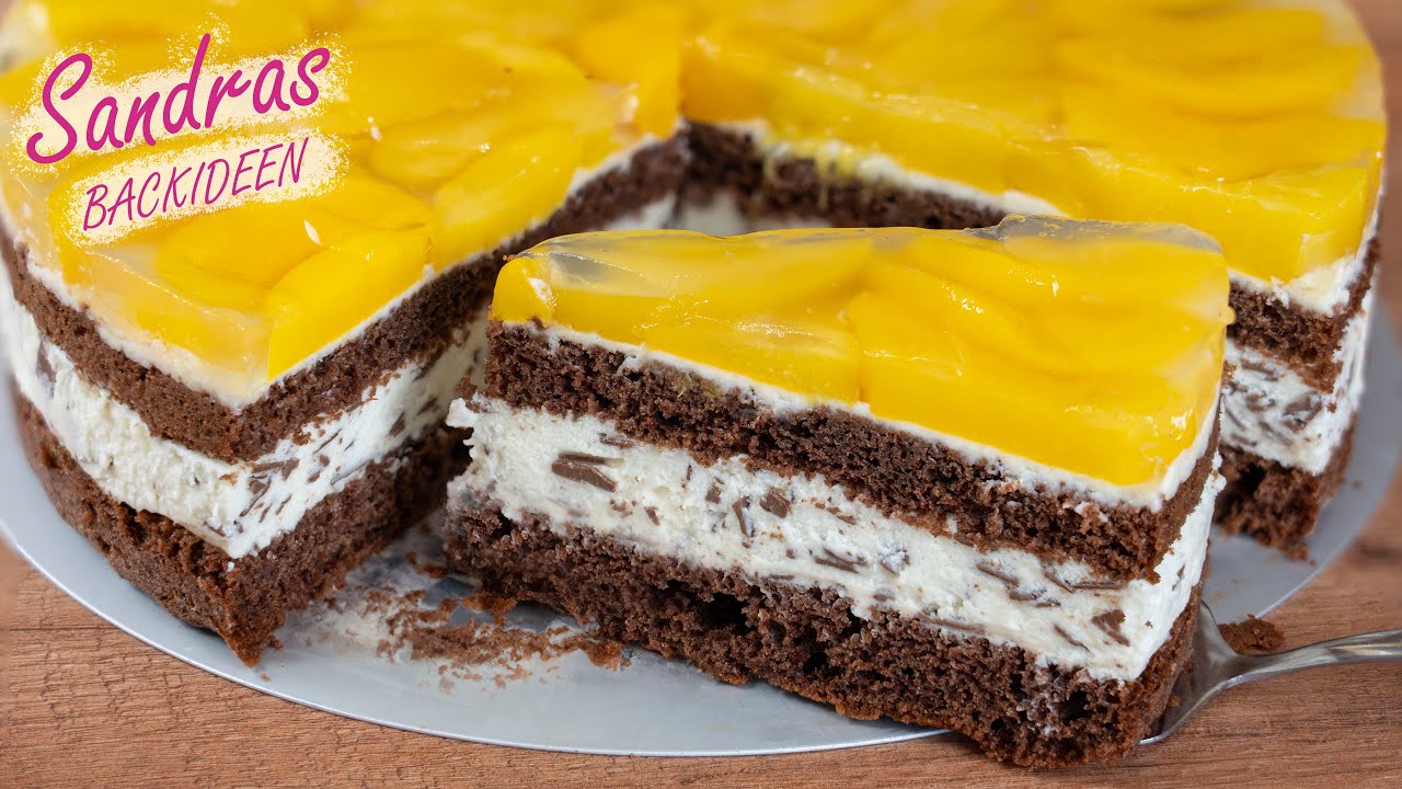 Pfirsichtorte mit Stracciatellacreme | Stracciatellatorte mit Pfirsichen