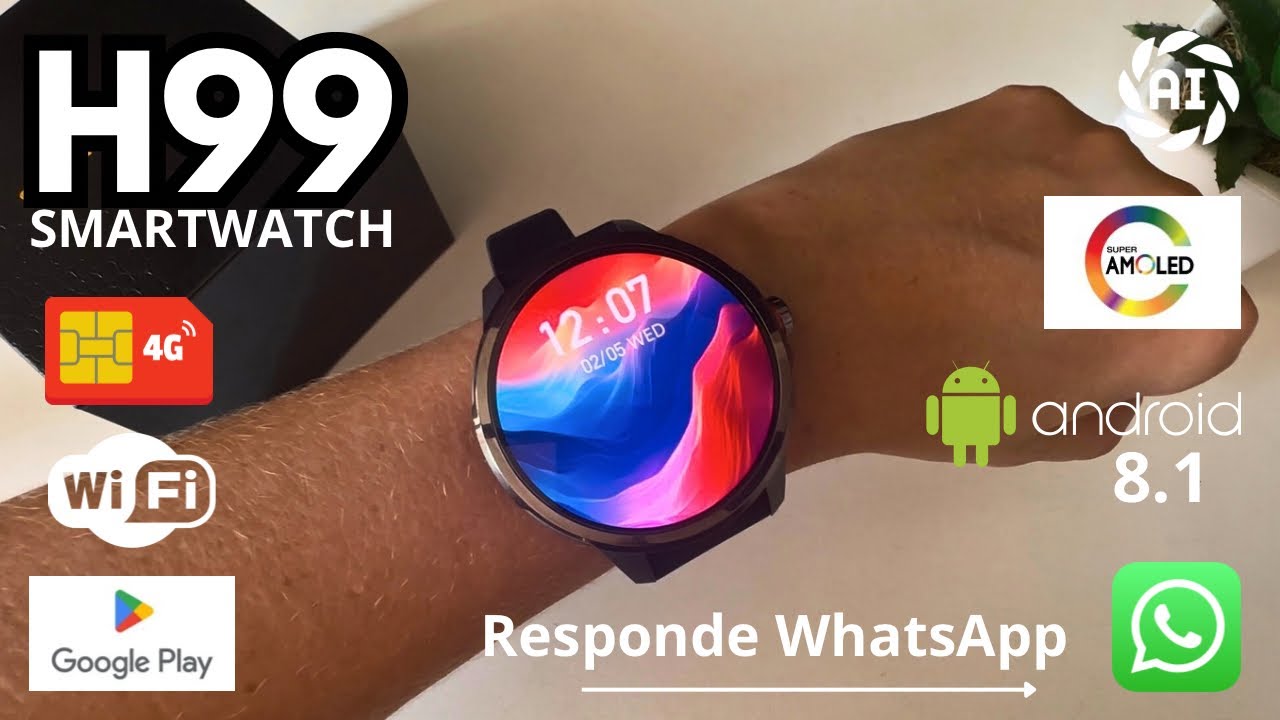 UNBOXING SMART WATCH H99 ANDROID 8.1 WI-FI 4G SIM CARD TELA AMOLED PLAY STORE