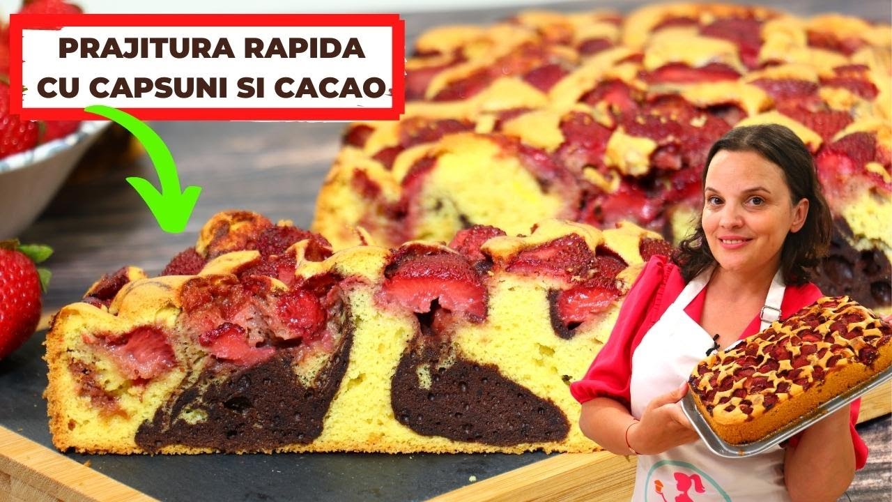 PRAJITURA RAPIDA 👉 [ 10 linguri ] cu 🍓CAPSUNI si CACAO - Anyta Cooking